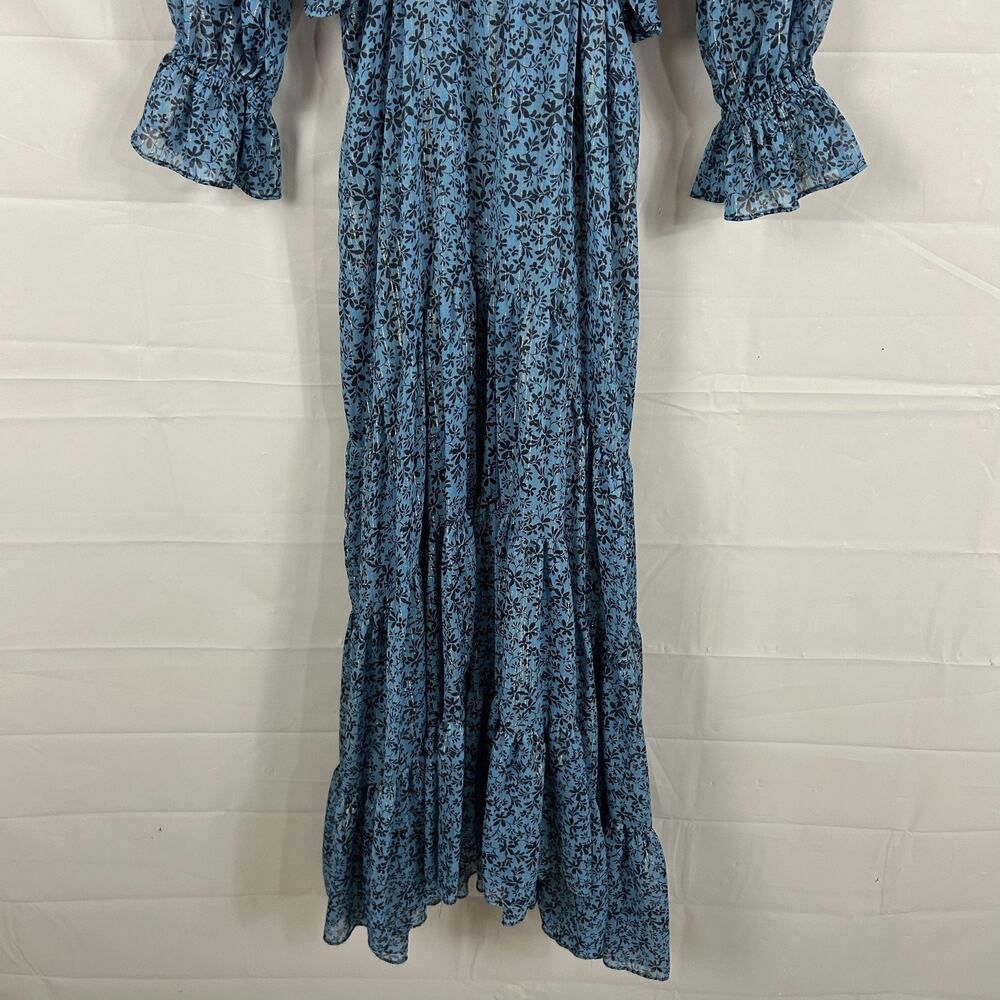 Misa Los Angeles Dress XS Amelia Midi Blue Floral Ruffle Boho Romantic Flowy Chi - Picture 8 of 16